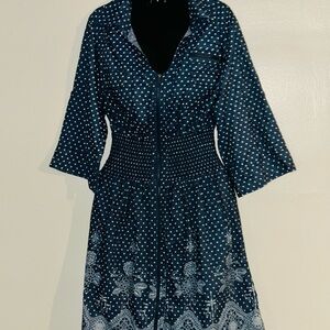 Blue and White V-Neck Bell Sleeve Sundress